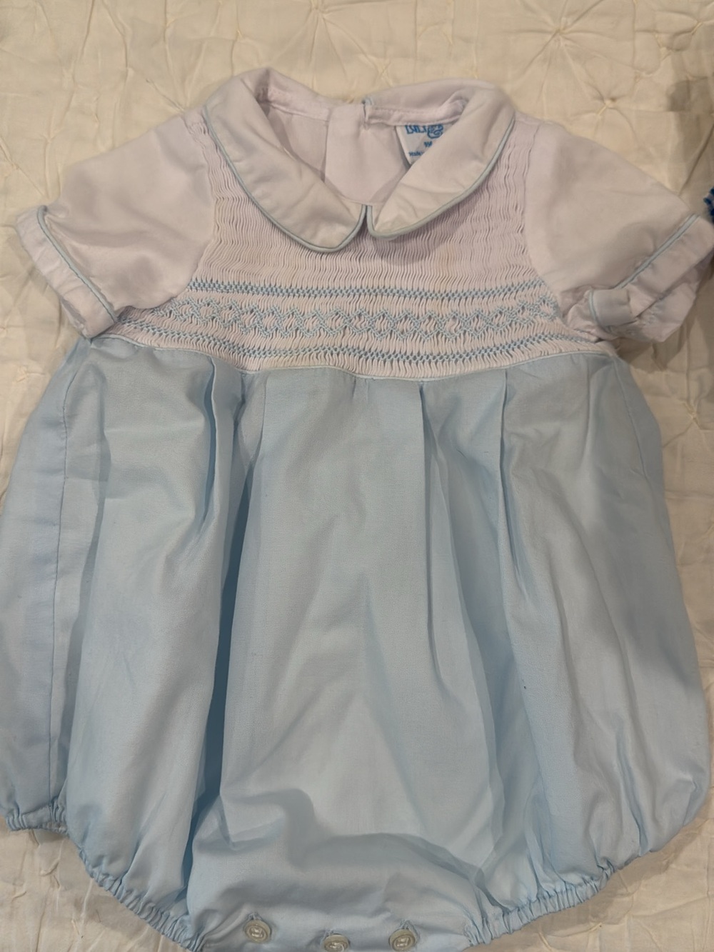 Luli & Me Light Blue and White Smocked Baby One-Piece